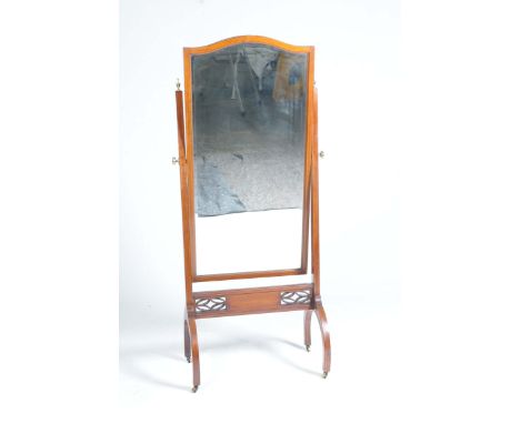 A fine 19th Century mahogany cheval mirrorWith a shaped and bevelled plate supported on two square section uprights each with