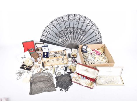 A large collection of costume jewelleryTogether with, various watches, beads and chain handbags, with remaining items (Qty)