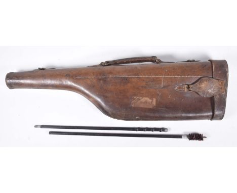 A late 19th early 20th Century leg of mutton leather gun caseWith an overhead leather handle and ring attachments, complete w