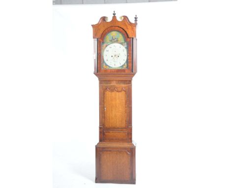 A George III oak mahogany and crossbanded longcase clock, J. N. HarrifonHaving a gilt embellished twin swan neck pediment abo