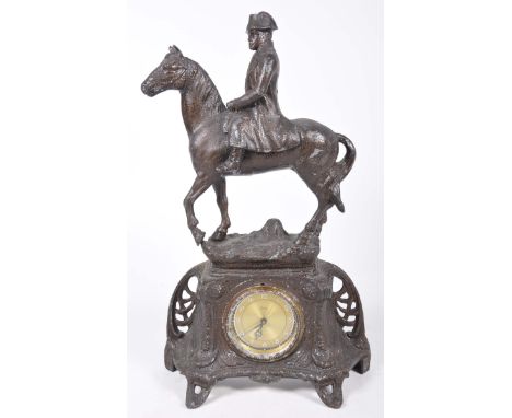 A Napoleonic themed mantel clock French circa 1910,The 44cm clock with Napoleon sitting on his favourite horse Marengo, later