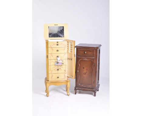A painted continental style jewellery cabinetThe shaped hinge top above a single faux drawer and five drawers each with butto