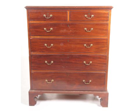 A 19th Century mahogany chest of drawersThe rectangular moulded top above two short and four long drawers each with brass swa