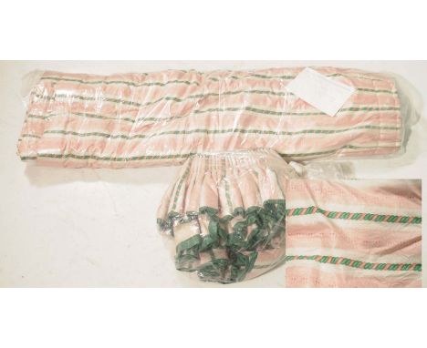 A good pair of interlined curtains, 20th CenturyThe pink white and green curtains, 120cm drop, 114cm width, complete with pel