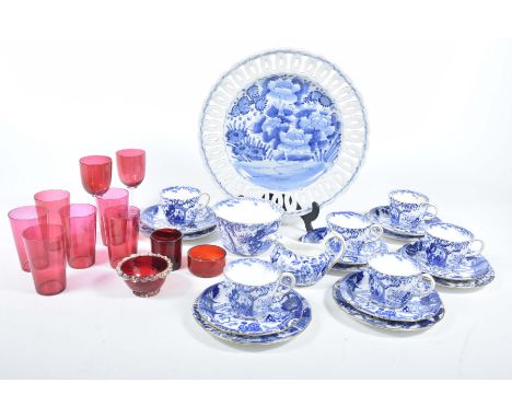 A large blue and white oriental circular plate, 20th CenturyThe centre decorated with flowers, with pierced edge, 30cm diamet