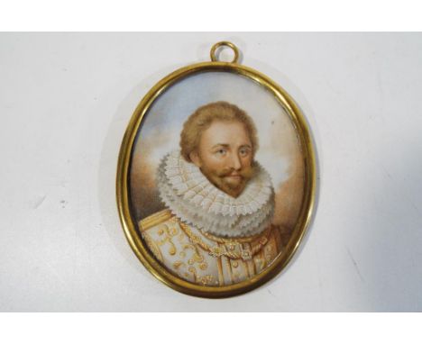 An early 20th century watercolour, portrait of the Earl of Dorchester, frame size 10.5 cm x 8.5 cm - Est £100 - £200 This lot
