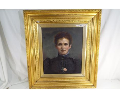 A portrait depicting female dressed in period clothing, gild framed, portrait unsigned, image size 45 cm by 36 cm. This lot M
