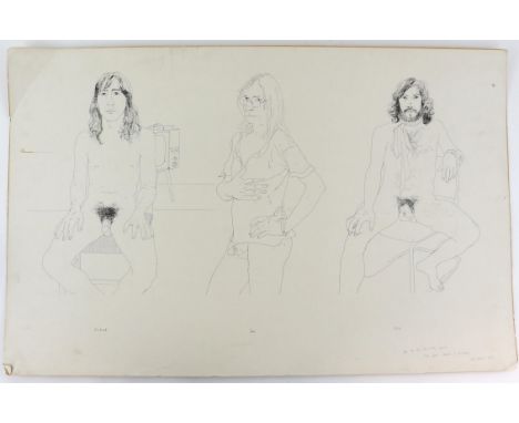 David Hockney, (British, b.1937). Richard, Jim and Felix. Photolithograph (?).  Additional to the numbered edition of 30. Pri