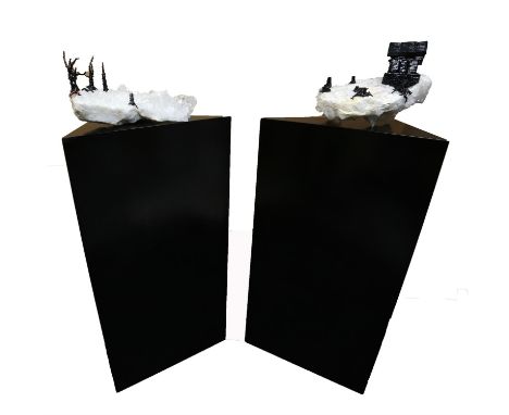 David Casini (Italian, b.1973). Untitled, 2004. Two quartz crystal and ceramic sculptures on black plinths. Sizes: 121.5 x 31