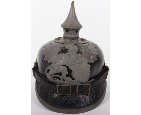 Imperial German 3rd Baden Infantry Regiment Nr 111 Enlisted Mans M-15 Pickelhaube, good leather bodied helmet retaining the o