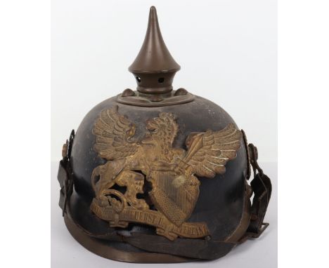 Scarce Imperial German Baden Eratz Steel Pickelhaube, superb untouched example of a blackened steel shallow form shell with b