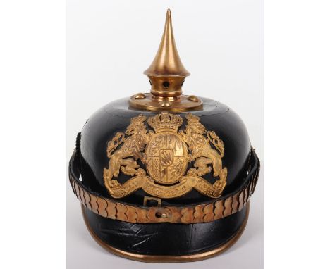 Bavarian Infantry NCO’s Pickelhaube, fine officer quality example with leather body, fine gilt metal officers pattern helmet 