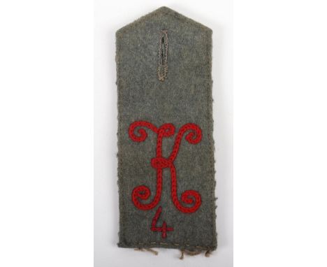 WW1 Kraftfahr-Battalion (Motor Transport) Nr 4 Field Grey Shoulder Strap, field grey board with red chain stitched gothic K w