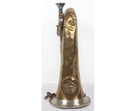 Imperial German Prussian Regimentally Marked Bugle, fine brass and nickel silver mounted bugle with circular cartouche with P