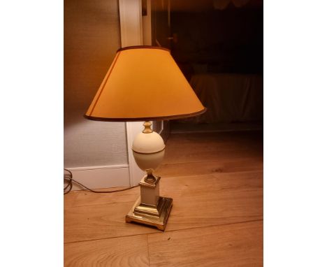 Hollywood Regency Style Egg Enamelled &amp; Brass Table Lamp With Shade. This Stunning Lamp Features A Classic Brass Base And