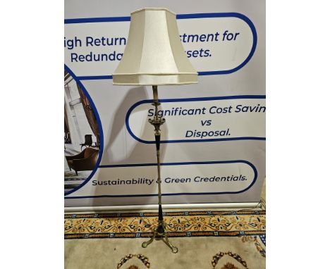 Brass Standard Lamp Ornate Brass and Patinated Metal Standard Lamp with Silk Shade 183cm Tall&nbsp;