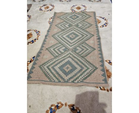 Vintage 1930s Wollen Mills Portcullis Welsh Rug Early 20th Century The Beautiful Biscuity Beige Colour Contrasting With The O