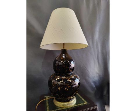 Heathfield And CO Double Gourd Silver Silhouette Table Lamp With Cream Pleated Lamp Shade 70cm