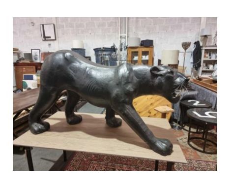 Huge Leather Black Panther A Stunning Quality 20th Century Leather Black Panther In Lovely Worn Condition With Glass Eyes Ver