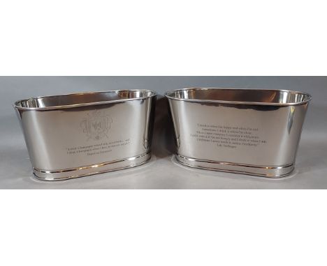 { Option of lots:  292, 293 } A Pair Of Large Oval Champagne Coolers Lily Bollinger (1899-1977) / Napoleon Bonaparte Quote Ch