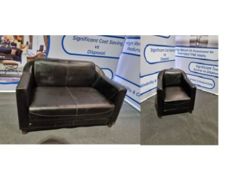 { Option of lots:  390, 390a } A Two Seater Leather Sofa And A Leather Armchair The Deco Handmade Leather Sofa Antique Sabbat