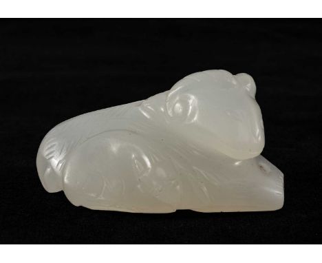 CHINESE WHITE JADE CARVING OF GOAT & KID, late Qing Dynasty or later, the recumbent adult beside kid, 27 (h) x 46 (w) x 25mms