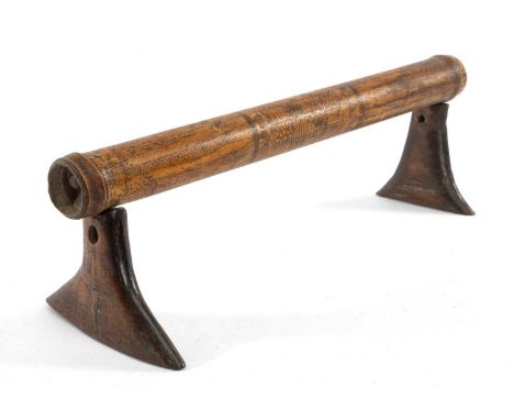 FIJI BAMBOO HEADREST, KALI NDUVU, early 19th C, the cylindrical support, tolo, engraved with rectilinear motifs emulating tap