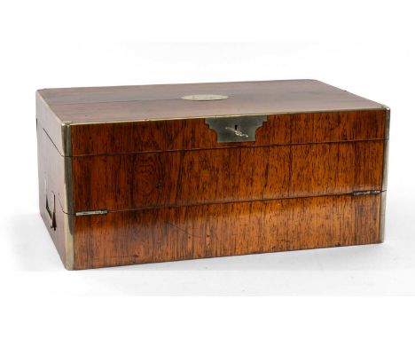 RARE ANGLO-CHINESE PAKTONG-MOUNTED CAMPAIGN DESK TOP, probably padouk, hinged top opening to reveal fitted softwood interior,