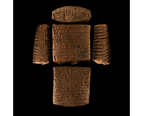 Early 2nd millennium B.C. A large portion of a ceramic tablet bearing the contents of a letter in multiple, tightly-grouped l