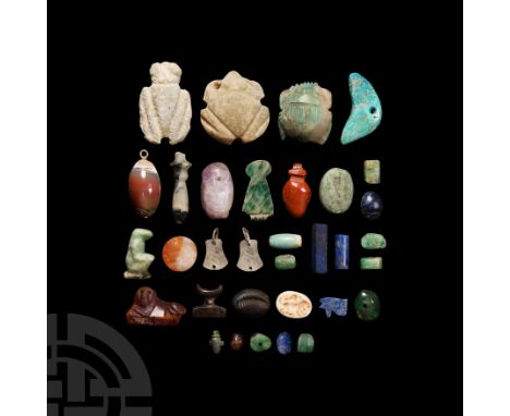 Middle Kingdom-Ptolemaic Period, 2133-31 B.C. A mixed group of Egyptian and other hardstone amulets of various types, includi