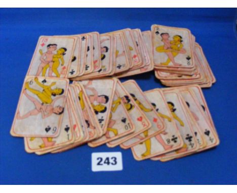 A set of early linen Indian erotic playing cards. 
