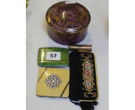 A collection of interesting items, to include two Art Deco compacts, a Royal Worcester pot and cover and other items.