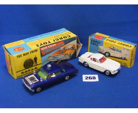A Corgi 258 'The Saints' car boxed, plus a Corgi 497 'The Man From Uncle' boxed (outer box only).