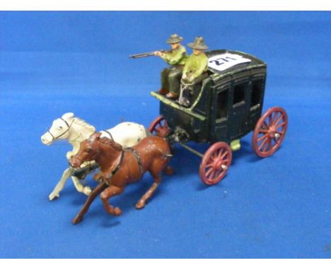 A vintage lead Johillco stage coach and horses, circa 1950's.