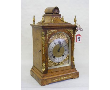 A late 19th Century walnut ting-tang quarter striking on two gongs mantel clock by Lenzkirch (numbered 3035). The canted corn