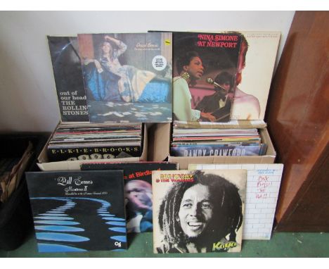 Two boxes of mixed LP's including Manfred Mann, The Beach Boys, David Bowie, Rolling Stones, Pink Floyd, Bob Marley, Nina Sim