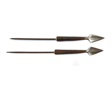 A pair of circa 1800 Japanese Yajiri (arrow heads) of triangular form, thought to have been made using blades of the same ste