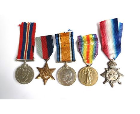 A WWI 1914-15 medal trio named to 341289 W.Matthews E.R.A.2.R together with a WWII war medal and 1939-45 star  (5)