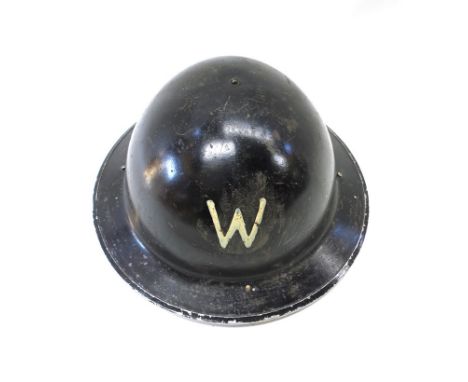 A WWII British Warden's helmet with liner