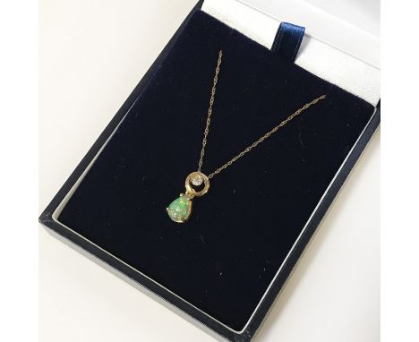 AUSTRALIAN OPAL &amp; DIAMOND PENDANT ON 9CT GOLD CHAIN