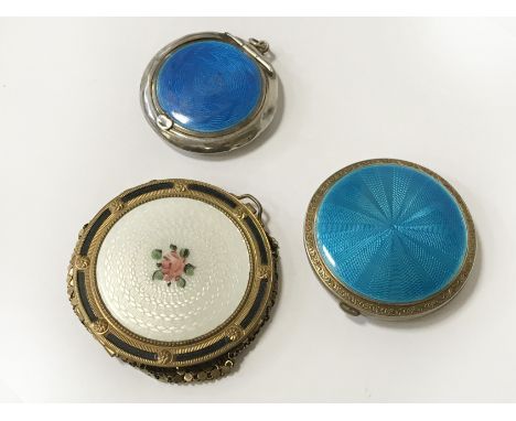 TWO HM SILVER &amp; ENAMEL COMPACTS &amp; 1 OTHER