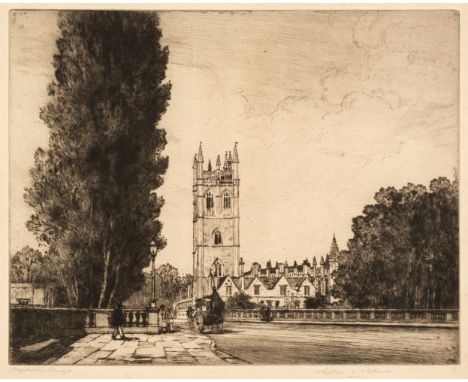 * Oxford. Pattison (Edgar L.). Magdalen College from the Bridge, circa 1905, uncoloured drypoint etching, signed and titled i