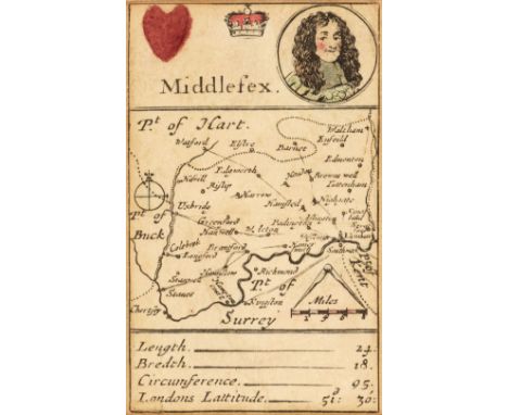 * Middlesex. Morden (Robert), Middlesex, Playing card map, circa 1676, engraved playing card map (King of Hearts) with contem
