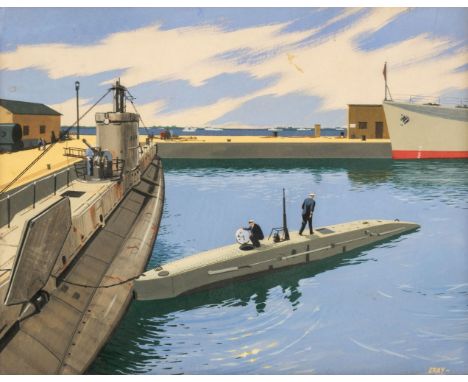 * Gray (Walter, 20th century). Six watercolours of maritime scenes: Submarine Base Loch Fyne, S. S. Chieftan in Dry Dock, St.