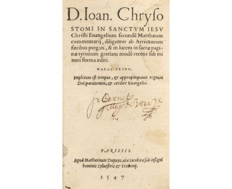 John Chrysostom (Saint). D. Ioan. Chrysostomi in sanctum Iesu Christi Euangelium secundu Matthaeum commentarii..., Paris: Mat