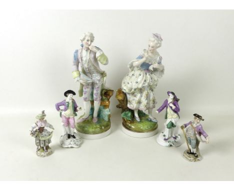 A pair of Meissen late 19th century porcelain figurines, one modelled as a flower seller, with impressed 181 to the base, 14c