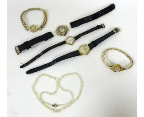 A lady's vintage Omega De Ville watch, complete with original case, together with four further lady's wristwatches and a stri