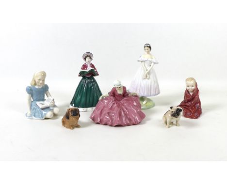 A group of Royal Doulton china figurines, comprising 'Polly Peachum Beggar's Opera', potted by Doulton & Co, HN754, 10.5cm, a