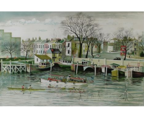 After Jeremy King (British, b. 1933): limited edition print of the Thames and Chelsea, with the Queen of the Thames on the ri