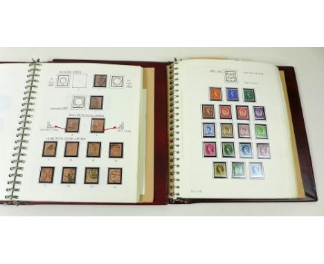 A collection of Victorian and later stamps in two burgundy stamp albums, first titled 'Vic - Geo IV 1840 - 1952' containing n